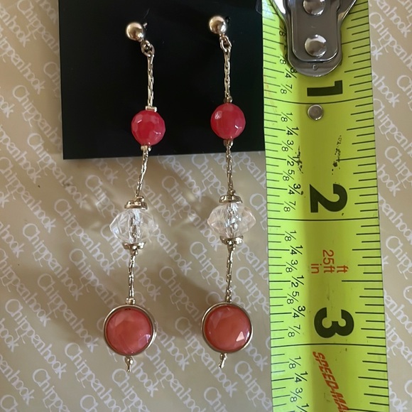 NWT Coral and Crystal Drop Earrings - Picture 3 of 4